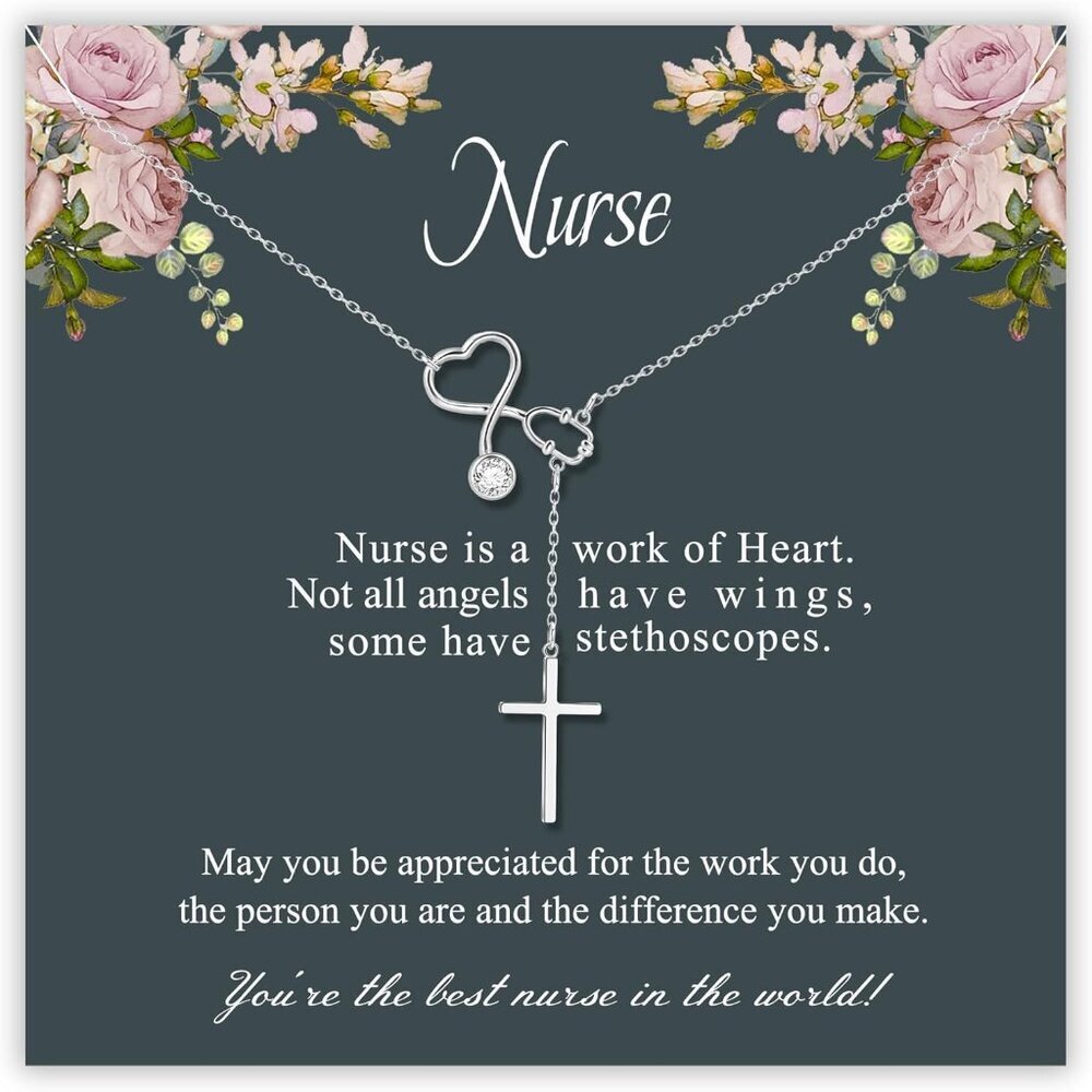 Nurse Necklace Stainless Steel Graduation Gift For Women With Cross And Zircon